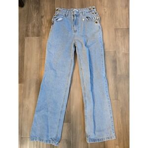 Trama Jeans Womens High Waist Wide Leg Grommet Detail Light Wash Denim -tag 36